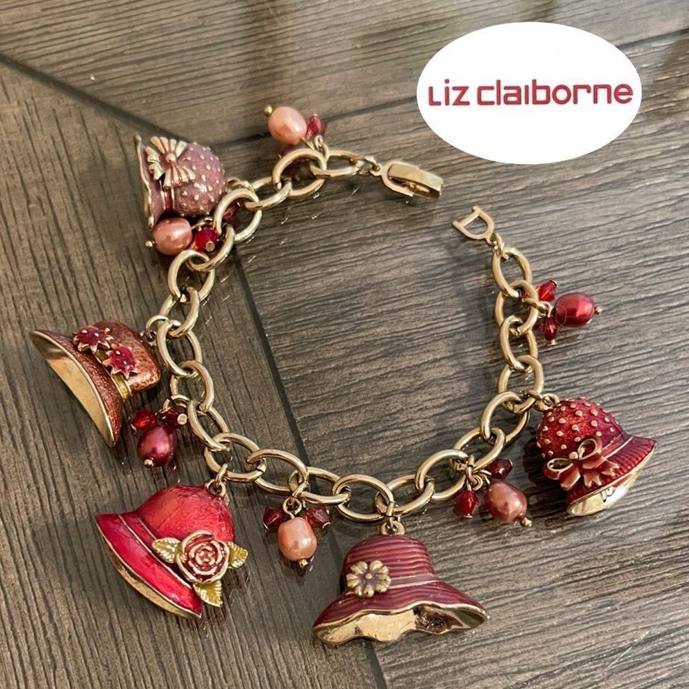Liz Claiborne Charming Gold-tone Red Hat Charm Bracelet